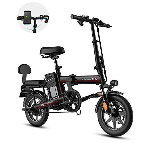 Vélos électriques : GUOJIN Vélo Électrique Pliant, 14" City E-Bike Adulte Pliant, Puissant Moteur 350W, Affichage LCD Vitesse Jusqu'à 25 Km / H, 60Km La Longue Portée avec Pédale