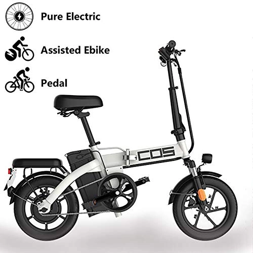 Vélos électriques : GUOJIN Vélo Électrique Pliant, 14" Vélo Adulte Pliant Moteur 350W, Vitesse Jusqu'à 25 Km / H, 90Km La Longue Portée, 48V 9.6Ah Batterie, City E-Bike Adulte Unisexe, Blanc