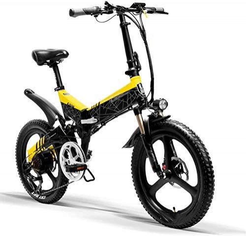 Vélos électriques : GYL Vélo électrique VTT vélo pliant vélo de ville voyage adulte 400W 48V 10.4Ah batterie au lithium-ion 7 vitesses 35Km / H charge de vélo de banlieue 330Lbs, Jaune