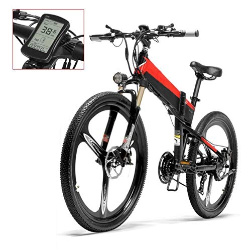 Vélos électriques : Heatile Electric Bicycle pour vélo électrique, 26 pneus Vélo électrique pour vélo Ebike 400 W, Batterie au Lithium 48V 10.4Ah, Suspension Complète Premium, 21 Vitesses, Rouge