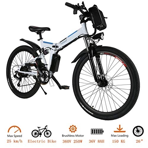 Vélos électriques : Hiriyt Vélo Electrique 26" E-Bike - VTT Pliant 36V 250W Batterie au Lithium de Grande Capacité - Ville léger Vélo de avec moyeu 21 Vitesses (Blanc, 26 Pouces)