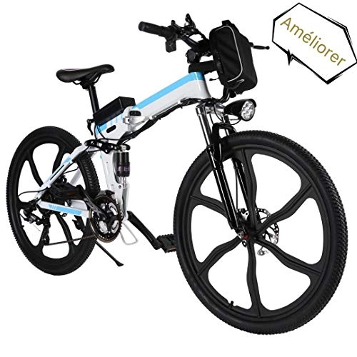 Vélos électriques : Hiriyt Vélo Electrique 26" E-Bike - VTT Pliant 36V 250W Batterie au Lithium de Grande Capacité - Ville léger Vélo de avec moyeu 21 Vitesses (Blanc 3, 26 Pouces)