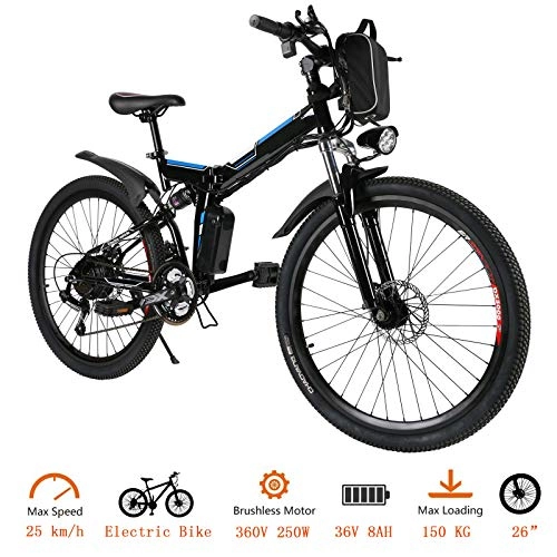 Vélos électriques : Hiriyt Vélo Electrique 26" E-Bike - VTT Pliant 36V 250W Batterie au Lithium de Grande Capacité - Ville léger Vélo de avec moyeu 21 Vitesses (Noir, 26 Pouces)