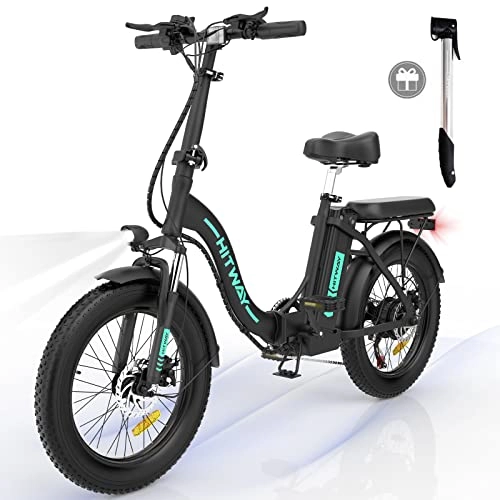 Vélos électriques : HITWAY Vélo Électrique, 20" VTT Fat Bike Electrique Adulte Pliable, Batterie 36V / 11.2Ah, Moteur 250W, Portée 35-90km, Shimano 7 Vitesses, E-Bike Ville