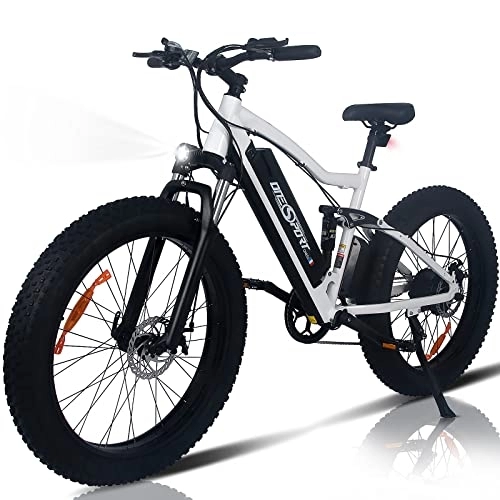 Vélos électriques : HITWAY Vélo électrique 26" Fat Tire, Batterie au Lithium 48V 250Watt Moter 12Ah, engrenage à Grande Vitesse et Roue à Rayons eBike ONES1 (Blanc)
