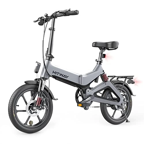 Vélos électriques : HITWAY vélo électrique léger 250W électrique Pliable d'assistance à la pédale avec Batterie 7, 5Ah, 16 Pouces, pour Adolescent et Adultes (Gris)