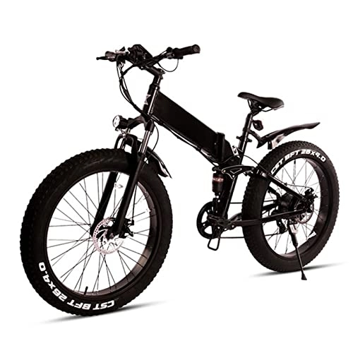 Vélos électriques : HMEI EBike Vélo de montagne électrique pliable 500 W pour adultes avec batterie au lithium amovible 48 V10 Ah, 7 vitesses, 21 Mph pour homme (couleur : noir, taille : 500 W)