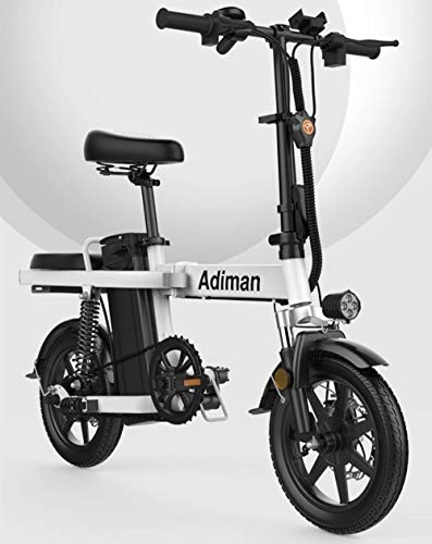 Vélos électriques : Hold E-Bikes 14 Pouces Pliant lectrique vlo Batterie au Lithium lectrique vlo lumire Conduite Adulte Batterie Amovible en Alliage d'aluminium e vlo@Blanc_15AH