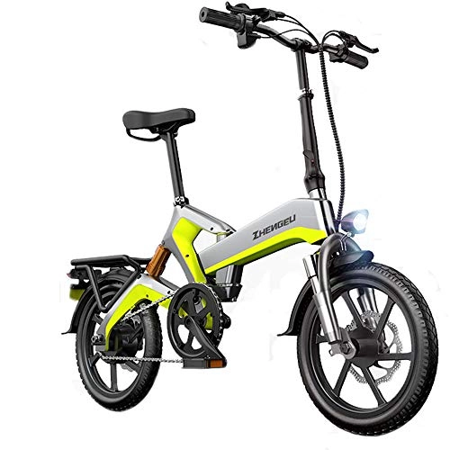 Vélos électriques : HSJCZMD Électrique Pliant vélo, vélo électrique 48V pour Hommes et Femmes, 2 Heures de Charge Rapide, 16 Pouces vélo électrique pour Les Enfants, GPS Anti-vol de vélos, Jaune
