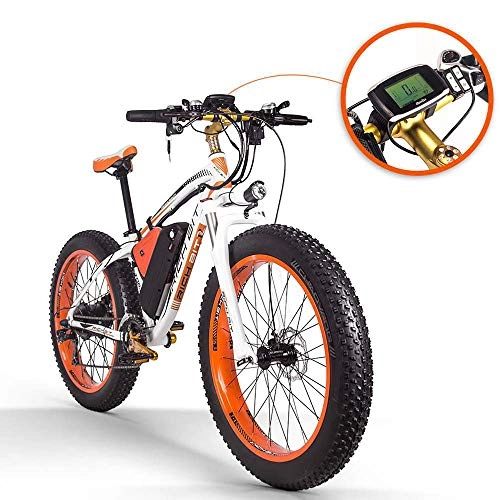 Vélos électriques : HUATXING 48V 17Ah 1000W 21 Vitesses Snow Mountain vélo électrique Fat Tire 26inch vélo électrique, Orange
