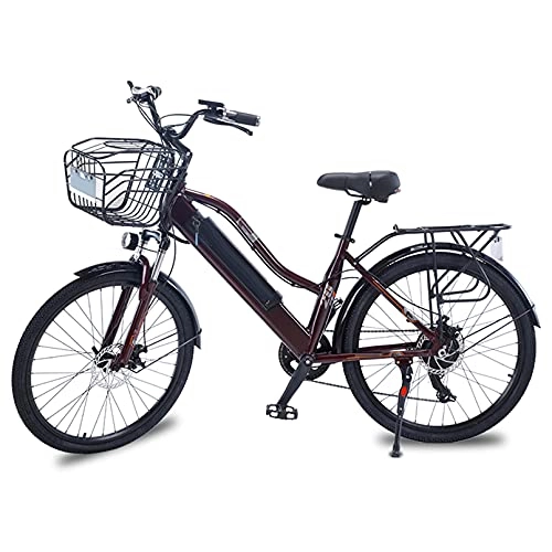 Vélos électriques : HULLSI Vélos Électriques en Alliage D'aluminium De 26 Pouces pour Adultes VTT 36V / 10Ah Batterie Amovible, 7 Vitesses, Double Freins À Disque, Marron, 10AH