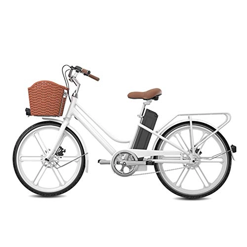 Vélos électriques : HWOEK E-Bike pour Adulte Femme, 24" Vélo électrique 36V 16AH Batterie au Lithium Amovible Longue et 250W Moteur sans Balais avec Feux de Voiture LED Pneu Solide, Blanc
