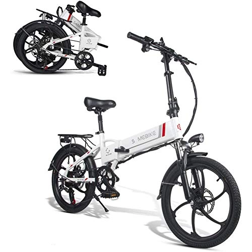 Vélos électriques : HWOEK Vélo Électrique Pliable, 350W Moteur 20" Adulte Ville Vélo Électrique 48V 10.4Ah Batterie Amovible 7 Vitesses Unisexe, Blanc