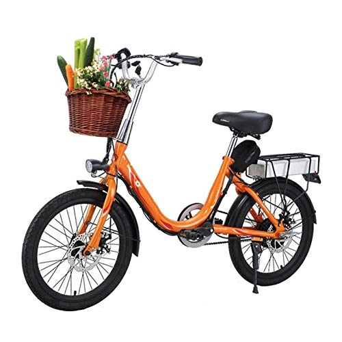 Vélos électriques : HWOEK Vélo électrique pour Femme, 20" Adulte Vélo de Ville léger avec Batterie au Lithium-ION Amovible de 48V 10Ah et Moteur sans Balai de 400W Frein à Disque Double, Orange