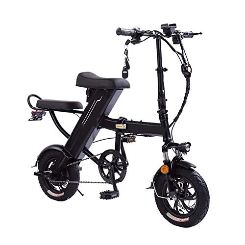 Vélos électriques : HXJZJ Vélo électrique en Aluminium Pliant de Bicyclette électrique pour des Adultes avec la Batterie au Lithium intégrée de 36V 7.8AH 12 Pouces Pliant Le vélo de Banlieue électrique Black-48V25A / 95KM