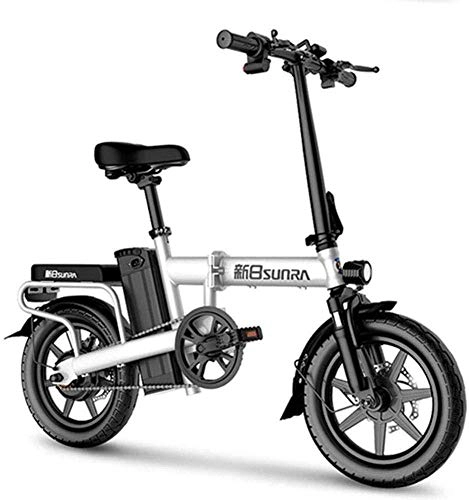 Vélos électriques : HY-WWK Vélo Électrique Vélo Électrique Pliable de 14 Pouces Avec Lumière Led Avant Pour Adulte Batterie Lithium-Ion Amovible 48V 350W Capacité de Charge Du Moteur Sans Balais de 330 Lbs, 50To70Km Bla