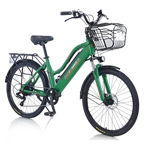 Vélos électriques : Hyuhome Vélos électriques de 66 cm pour femmes et adultes, 36 V tous terrains avec batterie lithium-ion amovible pour vélo en plein air, voyage, entraînement (vert)