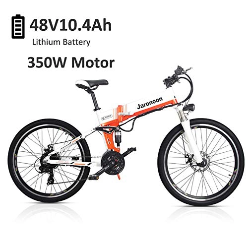 Vélos électriques : JARONOON M80 26 Pouce Vélo Électrique 48V E-Bike 21 Vitesses Pédale Assist Vélo Vélo De Montagne Amovible Batterie Pleine Suspension (350W 10.4Ah Blanc)