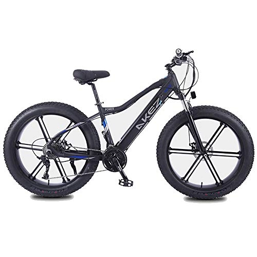 Vélos électriques : JASSXIN Adulte Fat Tire Électrique VTT, Vélos 350W Neige, Portable 10Ah Li-Batterie Plage Cruiser Vélos, Cadre en Alliage D'aluminium Léger, 26 Pouces Roues, Noir
