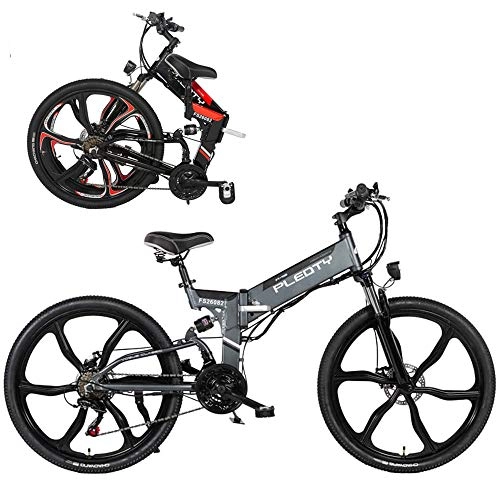 Vélos électriques : JASSXIN Pliable Adulte Montagne Vélo électrique, Pliable 48V 10Ah Batterie au Lithium, 480W en Alliage d'aluminium de vélos, 21 Vitesses, 26 Pouces en Alliage de magnésium Roues intégré, Gris