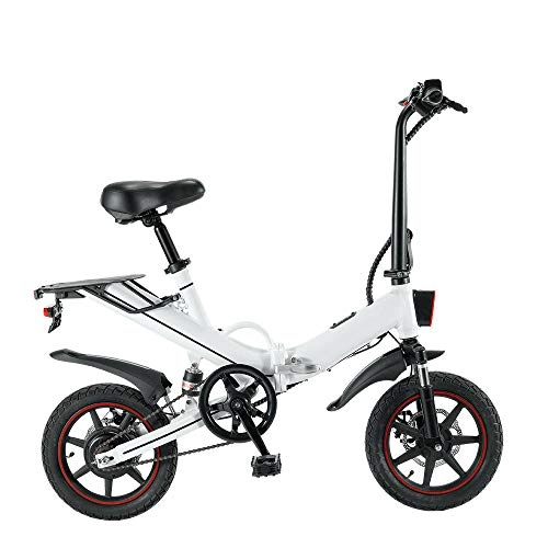 Vélos électriques : JI Vélo électrique Pliant de 14 Pouces (48 V / 10AH-15AH) Batterie au Lithium cyclomoteur vélos électriques pour Adulte Petit Scooter de Voiture électrique-Blanc_48V / 10AH