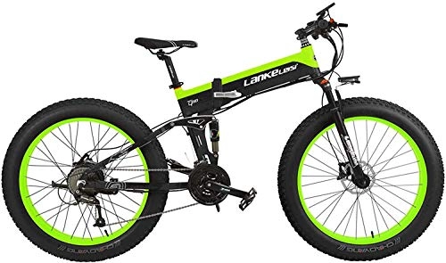 Vélos électriques : JINHH Vélo électrique Pliable 27 Vitesses 500W 26 * 4.0 Fat Bike 5 Pas Frein à Disque hydraulique 48V 10Ah Charge de Batterie au Lithium Amovible (Standard Vert, 500W + 1 Spar