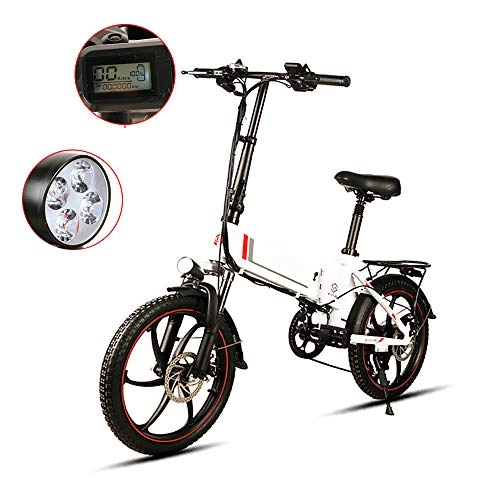 Vélos électriques : JMG 20 Pouces Vélo Pliant Électrique Vélo VTT 48V 10.4Ah Batterie Avant Et Arrière Frein À Disque 35 Km / H Pliable E-Bike, Blanc
