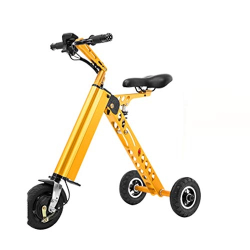 Vélos électriques : Joyfitness Mini Folding Voiture électrique Adulte 36V Batterie au Lithium Vélo Tricycle 250W Batterie de Voiture Voyage Portable (Peut Supporter Le Poids 120KG), Jaune