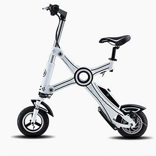 Vélos électriques : Joyfitness Mini électrique Pliant de vélo 10 Pouces Batterie au Lithium vélomoteurs Adultes Batterie de Voiture Hommes et Les Femmes de Voiture électrique 36V, Blanc