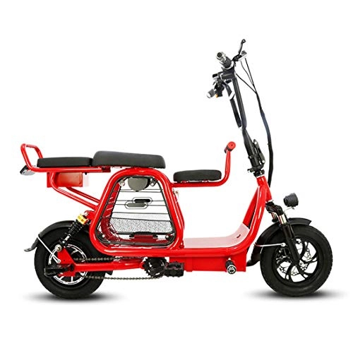 Vélos électriques : JUN Vélo électrique, Ville de vélos 400W Moteur électrique vélo 30-60Km Portable Parent-Enfant vélo 12 Pouces, Rouge, 15amps