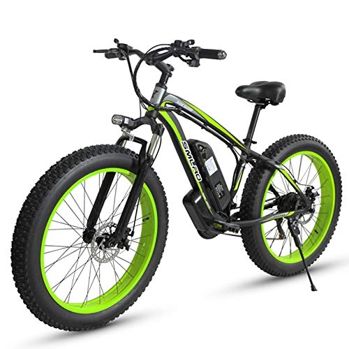 Vélos électriques : JUYUN Vélo électrique pour Adulte 350W Vélo de Montagne, 26 Pouces Fat Tire Vélo Électrique Batterie au Lithium 48V15Ah Neige Plage Cruiser, Frein à Disque, 21 Vitesse, Black Green