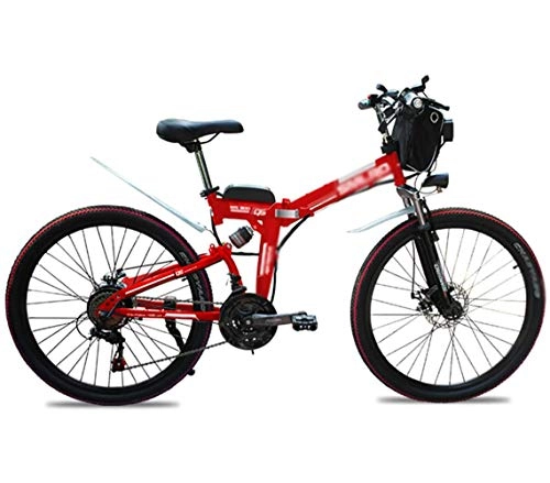 Vélos électriques : JXH 26 Pouces Batterie Au Lithium Vlo Pliant lectrique VTT, Dual Shock Absorber Freins Disque pour Une Longue Vie, Adapt pour Les Hommes Et Les Femmes quitation en Extrieur Ou Navettage, Rouge