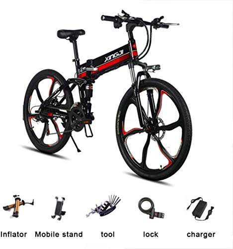 Vélos électriques : JXH 26 Pouces lectrique VTT Pliant Sport vlomoteur avec Amovible Batterie au Lithium et 350W Haut Moteur de la Brosse, Convient pour Adultes Hommes et Femmes, Noir