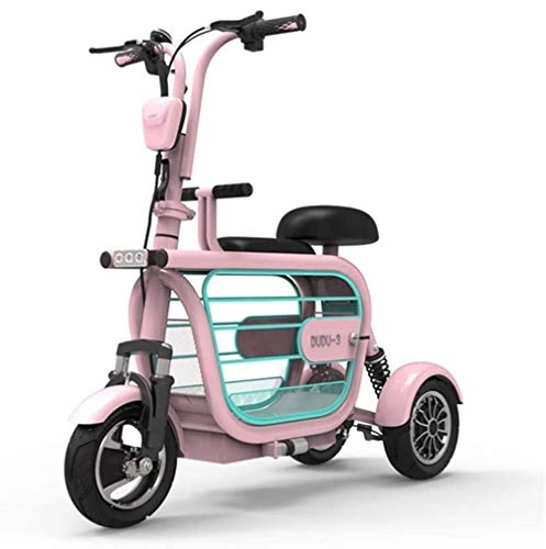Vélos électriques : JXH Mnage Mini Petit Dames Tricycle lectrique Pliant vlo lectrique avec Alarme antivol et d'absorption Double Choc, avec Petits Animaux, Adapt pour Les Personnes ges, Les Femmes, Pink 8a