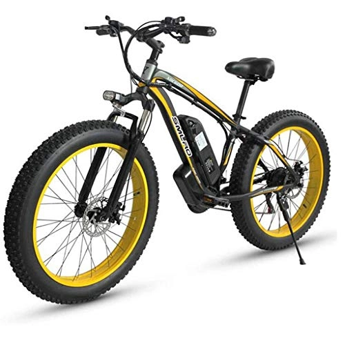Vélos électriques : JXXU 26 Pouces électrique de vélos Adultes, 500W en Alliage d'aluminium Tout Terrain E-Bike IP54 étanche Amovible 48V / 15Ah Lithium-ION Batterie VTT for Commute Voyage en Plein air (Color : Yellow)