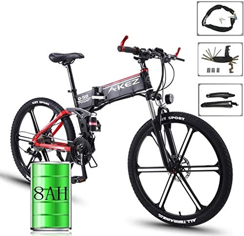 Vélos électriques : JXXU 26" Vélos électriques for Adultes, en Alliage de magnésium E-Bikes Vélos Tout Terrain, Pliable Vélo de Montagne 36V 350W 8Ah Amovible au Lithium-ION for Hommes Montagne Ebike (Color : Black)