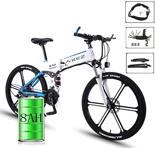 Vélos électriques : JXXU 26" Vélos électriques for Adultes, en Alliage de magnésium E-Bikes Vélos Tout Terrain, Pliable Vélo de Montagne 36V 350W 8Ah Amovible au Lithium-ION for Hommes Montagne Ebike (Color : White)