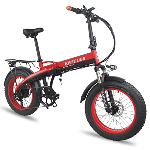 Vélos électriques : KETELES Electric Bike KS6 Plus Ebike for Men 20 Inch Fat Tire Snow Bicycle 48 V Moteur 18 Ah Aluminium Alloy Frame (rouge)