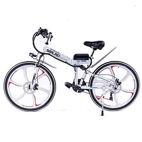 Vélos électriques : Knewss 26 Mx300 Vélo Électrique Pliant Shimano 7 Vitesse E-Bike 48 v Batterie Au Lithium 350 w 13ah Moteur Vélo Électrique pour Adultes-Blanc_36V350W10AH