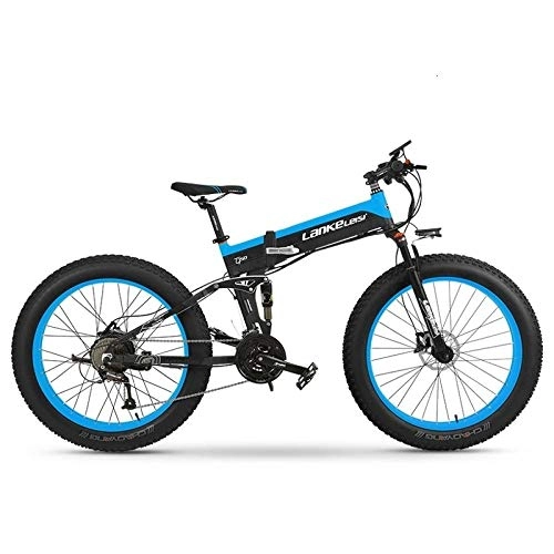 Vélos électriques : Knewss Vélo électrique de 26 Pouces, vélo Pliant de Montagne, Batterie au Lithium, Frein électromagnétique EBS, Puissance du Moteur 1000W, pliable-36V8AH Bleu