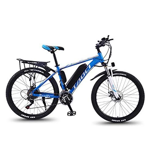 Vélos électriques : KT Mall 26 Electric Mountain Bike avec Grande Amovible Capacit Lithium-ION (36V 350W 8Ah) Freins Disque Double pour Le Travail Voyage Vlo en Plein Air Out, White Blue, 30 Speed