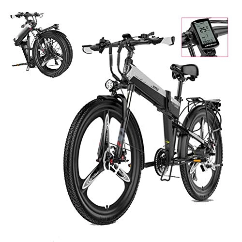 Vélos électriques : KuaiKeSport Velo Electrique Homme Femme VTT, 26 Pouces 21 Vitesses Fat Tire Vélo électrique VTT Pliable Adulte, 48V 400W 12.8 AH Electric Bike Mountain Ebike Batterie au Lithium Amovible E-Bike, Argent
