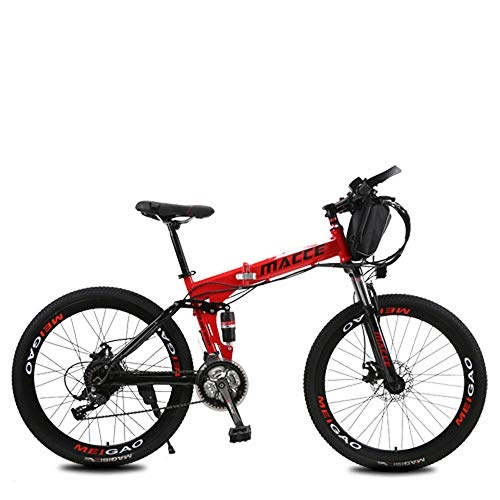 Vélos électriques : L&U Vélo électrique vélo Pliant Montagne vélo Homme 250W - pédale avec Freins à Disque et Fourche à Suspension (Pile au Lithium Amovible), Bag / Red