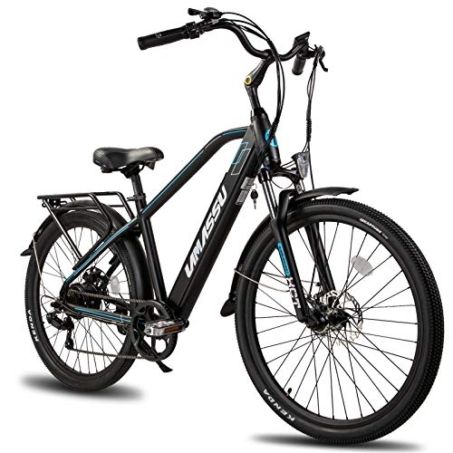 Vélos électriques : Lamassu Vélo électrique 27, 5 Pouces 250 W Cadre en Aluminium Vélo de Ville Ebike avec Shimano 7 Vitesses Frein à Disque Fourche de Suspension 10 Ah Batterie Lithium-ion 36 V Noir