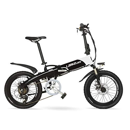 Vélos électriques : LANG TU Vélo électrique Pliant d'assistance de pédale, Batterie au Lithium-ION intégrée de, Jante en Alliage d'aluminium & Cadre, dégagement Rapide de la Roue Avant (Blanc Noir, 240W 14.5Ah)