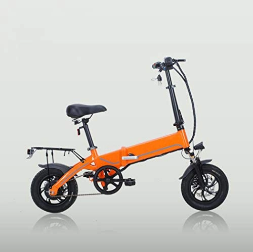 Vélos électriques : Langlin 12"vélo électrique Pliable vélo Ville E-Bike Vitesse Max 25 kmh, 40KM à Longue Distance, Double Disque Brak, Vélo à Assistance électrique pour Voyage Trajets, Orange