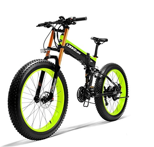 Vélos électriques : Lankeleisi 750plus 48V 14.5ah 1000W vélo électrique Complet 26"4.0 Gros Pneu VTT vélo électrique Pliant Adulte Hommes et Femmes Fourche Anti-Mise à Niveau (Vert, 500W)