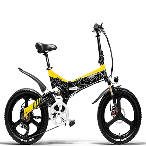 Vélos électriques : LANKELEISI Vélo Électrique Adulte G650 48v 12.8ah 400W Moteur Vélo Électrique Tout-Puissant 20 * 2.4 Pneu Vélo Électrique VTT Vélo Pliant Motoneige (Jaune, Pas de Batterie de Rechange)