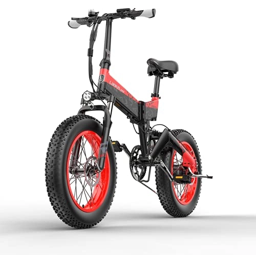 Vélos électriques : LANKELEISI vélo électrique Adulte 48v 14ah 1000W X3000 vélo électrique Tout-Puissant, 20 * 4.0 Gros Pneu vélo électrique VTT vélo Pliant motoneige (Rouge, Ajouter Une Batterie de Rechange)
