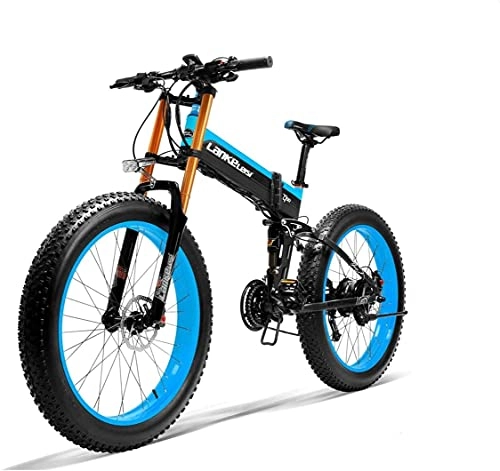 Vélos électriques : LANKELEISI XT750 PLUS Vélo électrique pour adulte avec moteur sans balais de 1000 W, vélo électrique pliable de 26 pouces, 48 V 14, 5 Ah avec dispositif antivol (bleu, batterie de rechange)